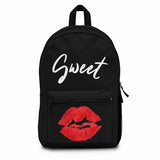 Canvas Double Shoulder Strap Red Lips Sweet Kiss Design Backpack